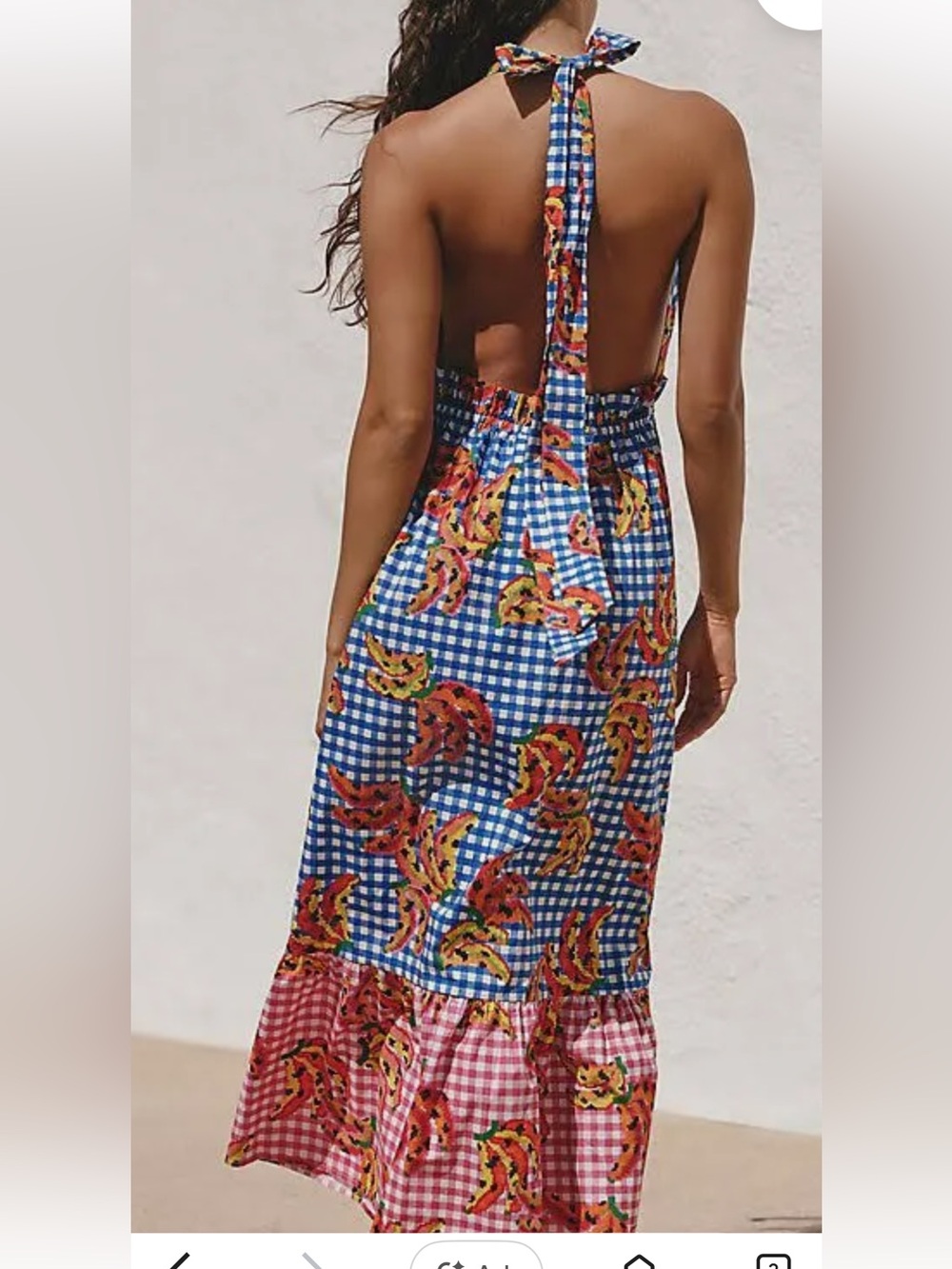 FARM Rio Blue Gingham Maxi Dress with Tropical Print - Picture 7 of 7